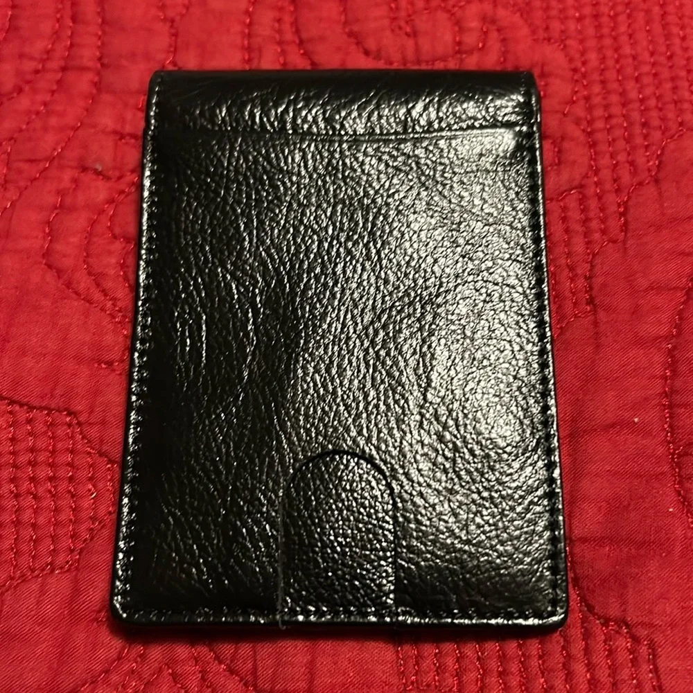 Black leather money clip wallet